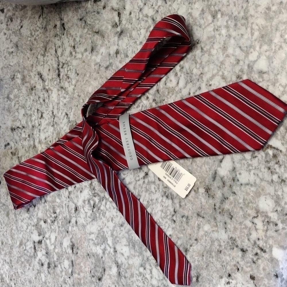 Geoffrey Beene Red Striped Silk Tie